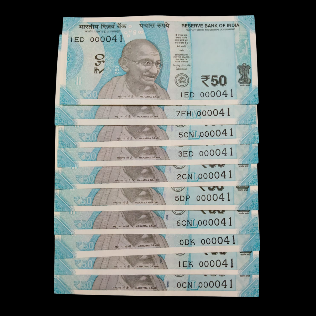 Rs 50 Super Lower Number 10 Pcs Lot 000041 Rare Difficult To Collect - Collection Bazzar