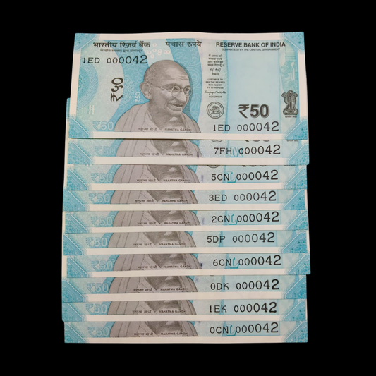 Rs 50 Super Lower Number 10 Pcs Lot 000042 Rare Difficult To Collect - Collection Bazzar