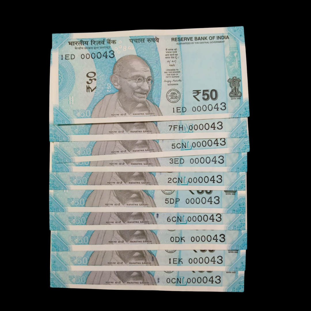 Rs 50 Super Lower Number 10 Pcs Lot 000043 Rare Difficult To Collect - Collection Bazzar