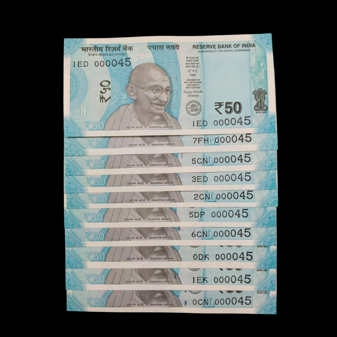 Rs 50 Super Lower Number 10 Pcs Lot 000045 Rare Difficult To Collect - Collection Bazzar