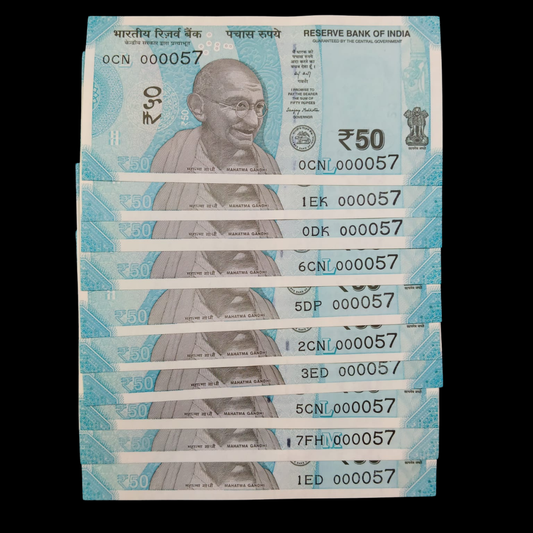 Rs 50 Super Lower Number 10 Pcs Lot 000057 Rare Difficult To Collect - Collection Bazzar