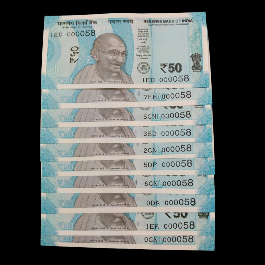 Rs 50 Super Lower Number 10 Pcs Lot 000058 Rare Difficult To Collect - Collection Bazzar