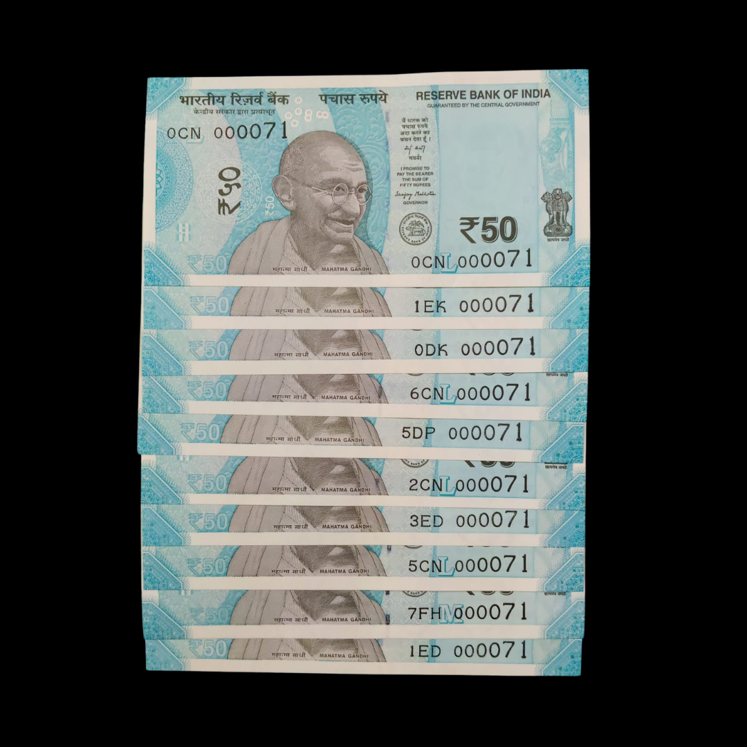 Rs 50 Super Lower Number 10 Pcs Lot 000071 Rare Difficult To Collect - Collection Bazzar