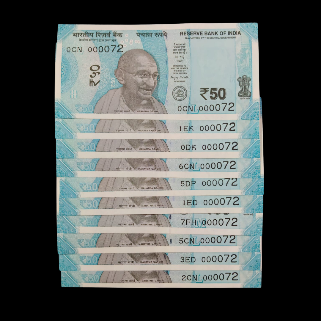 Rs 50 Super Lower Number 10 Pcs Lot 000072 Rare Difficult To Collect - Collection Bazzar