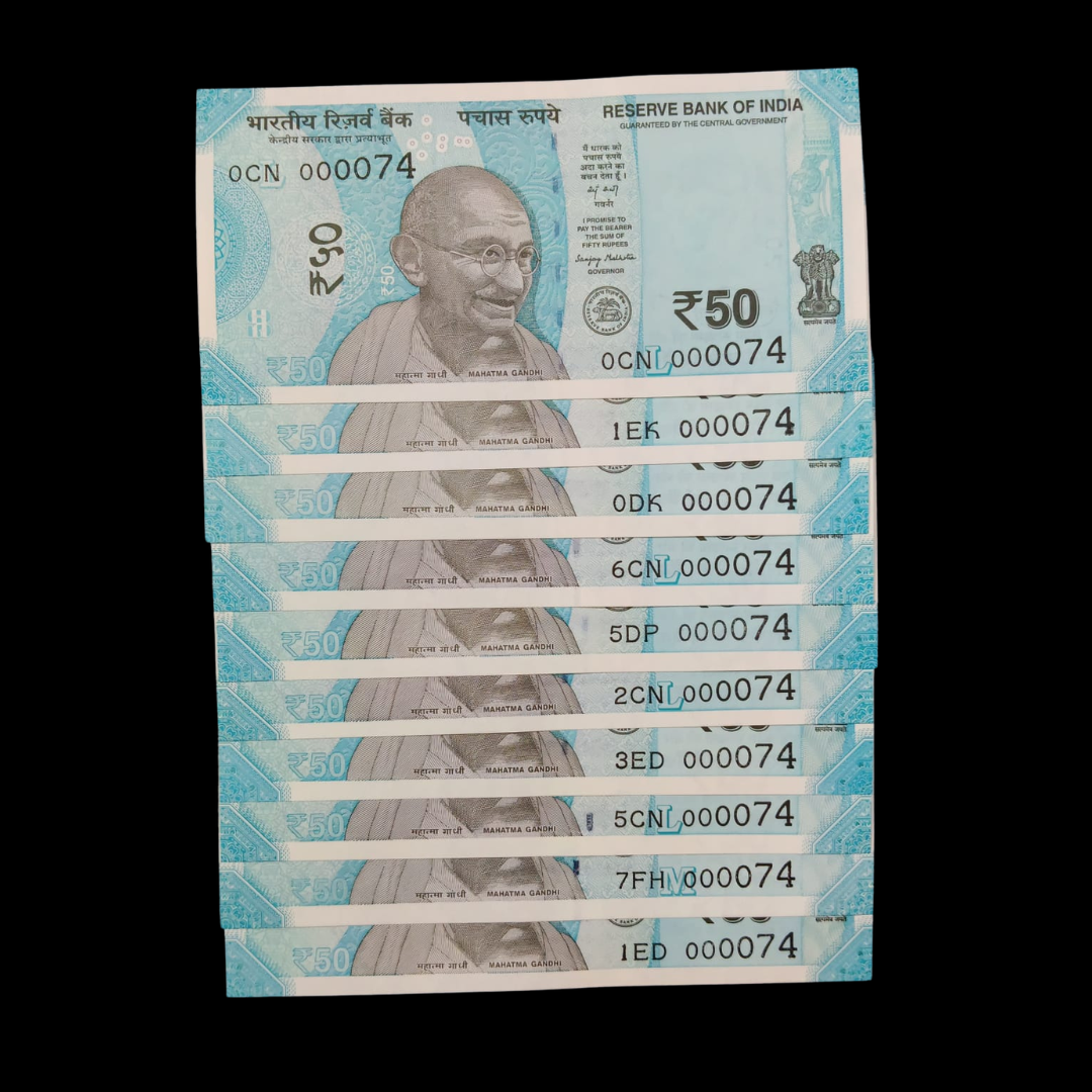 Rs 50 Super Lower Number 10 Pcs Lot 000074 Rare Difficult To Collect - Collection Bazzar