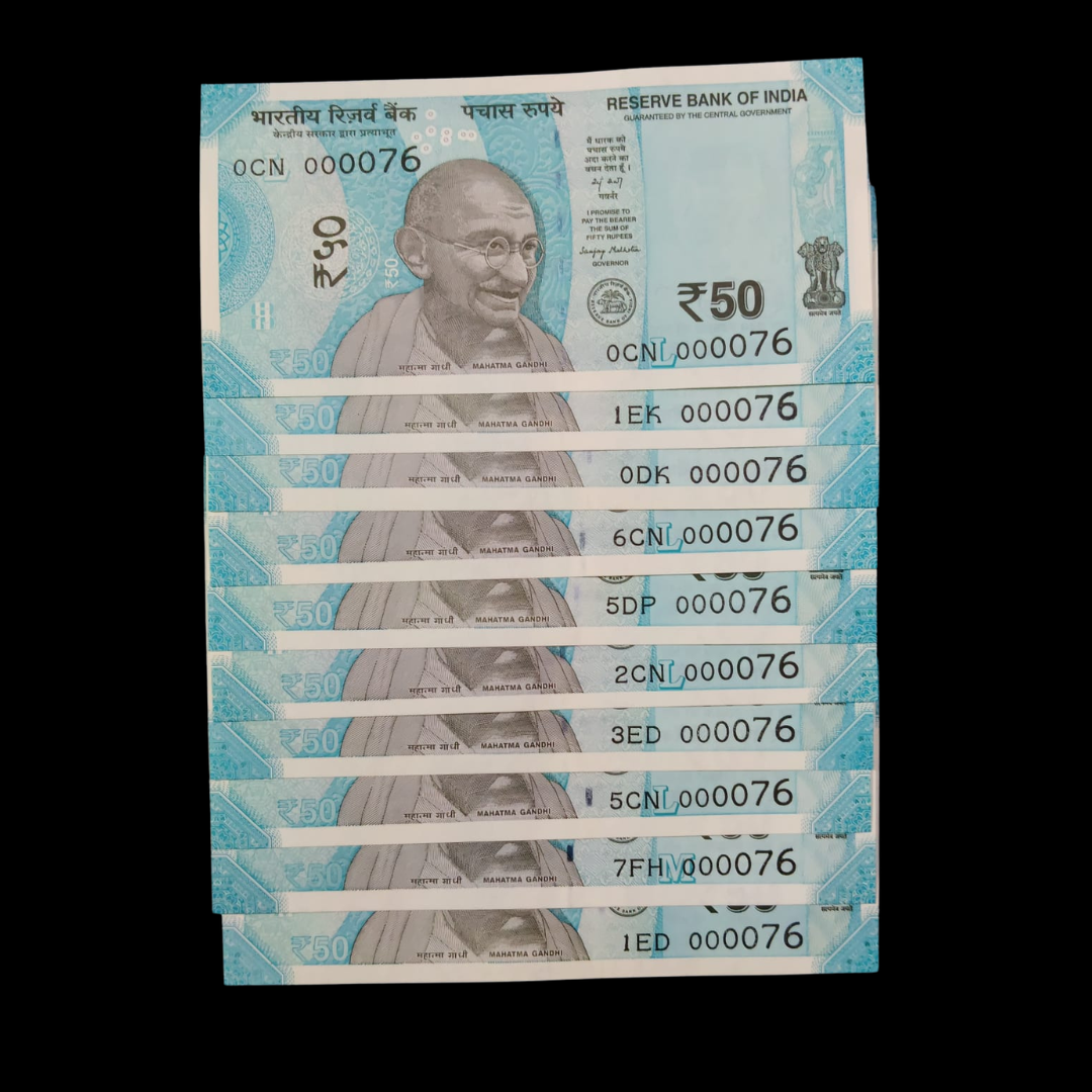 Rs 50 Super Lower Number 10 Pcs Lot 000076 Rare Difficult To Collect - Collection Bazzar