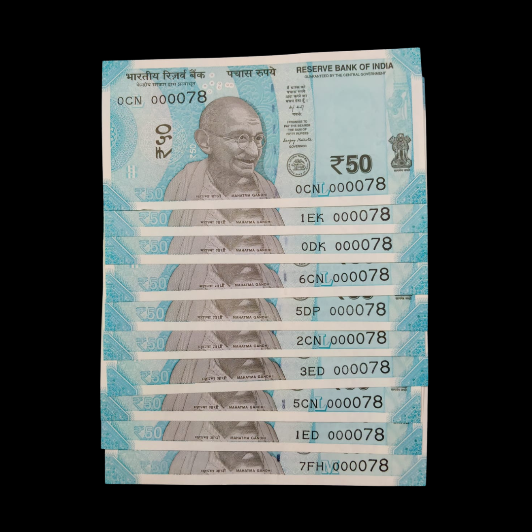 Rs 50 Super Lower Number 10 Pcs Lot 000078 Rare Difficult To Collect - Collection Bazzar