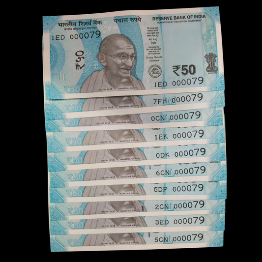 Rs 50 Super Lower Number 10 Pcs Lot 000079 Rare Difficult To Collect - Collection Bazzar