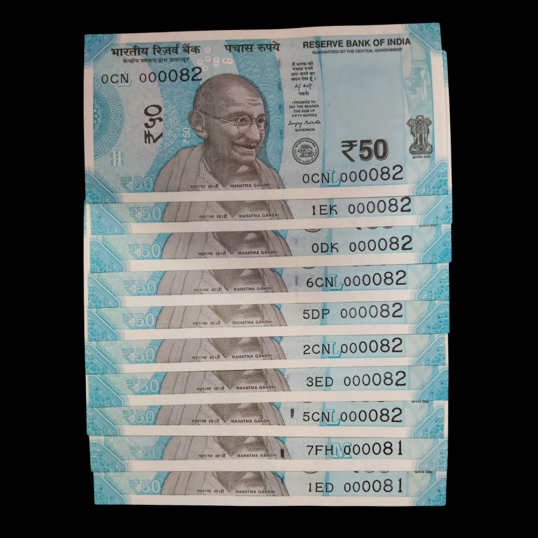 Rs 50 Super Lower Number 10 Pcs Lot 000082 Rare Difficult To Collect - Collection Bazzar