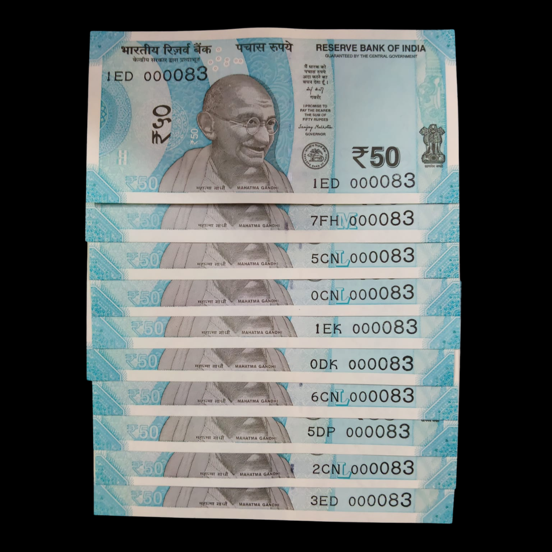 Rs 50 Super Lower Number 10 Pcs Lot 000083 Rare Difficult To Collect - Collection Bazzar