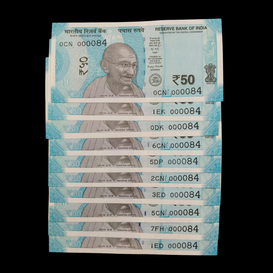 Rs 50 Super Lower Number 10 Pcs Lot 000084 Rare Difficult To Collect - Collection Bazzar