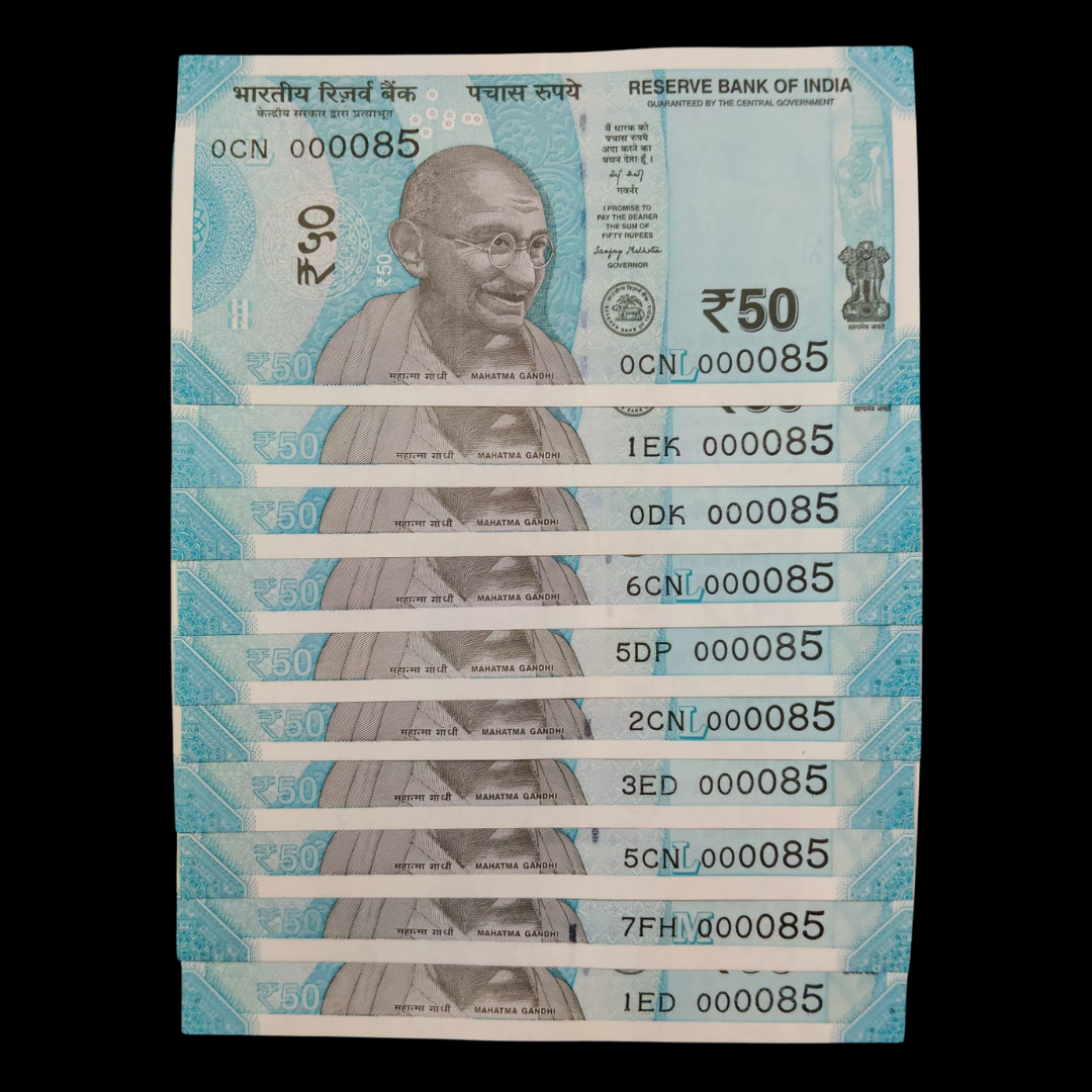 Rs 50 Super Lower Number 10 Pcs Lot 000085 Rare Difficult To Collect - Collection Bazzar