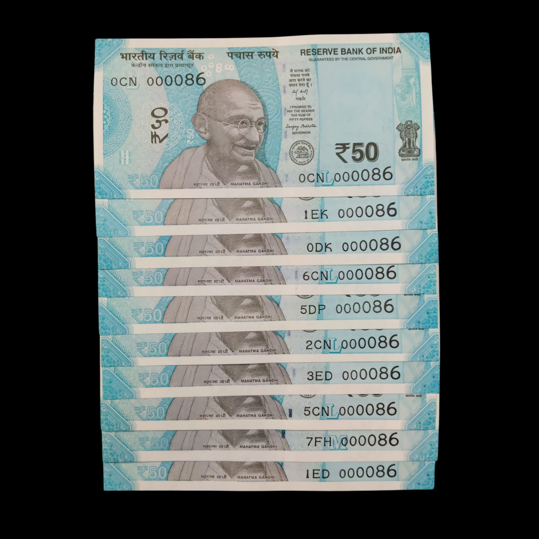 Rs 50 Super Lower Number 10 Pcs Lot 000086 Rare Difficult To Collect - Collection Bazzar