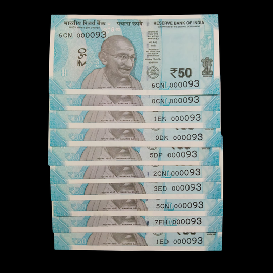 Rs 50 Super Lower Number 10 Pcs Lot 000093 Rare Difficult To Collect - Collection Bazzar