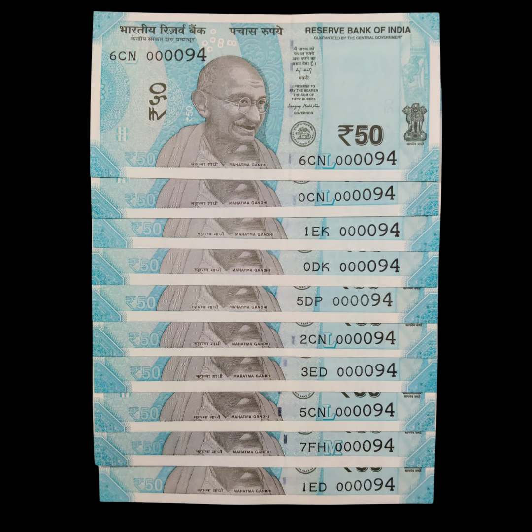 Rs 50 Super Lower Number 10 Pcs Lot 000094 Rare Difficult To Collect - Collection Bazzar