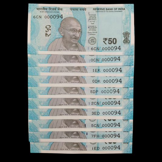 Rs 50 Super Lower Number 10 Pcs Lot 000094 Rare Difficult To Collect - Collection Bazzar