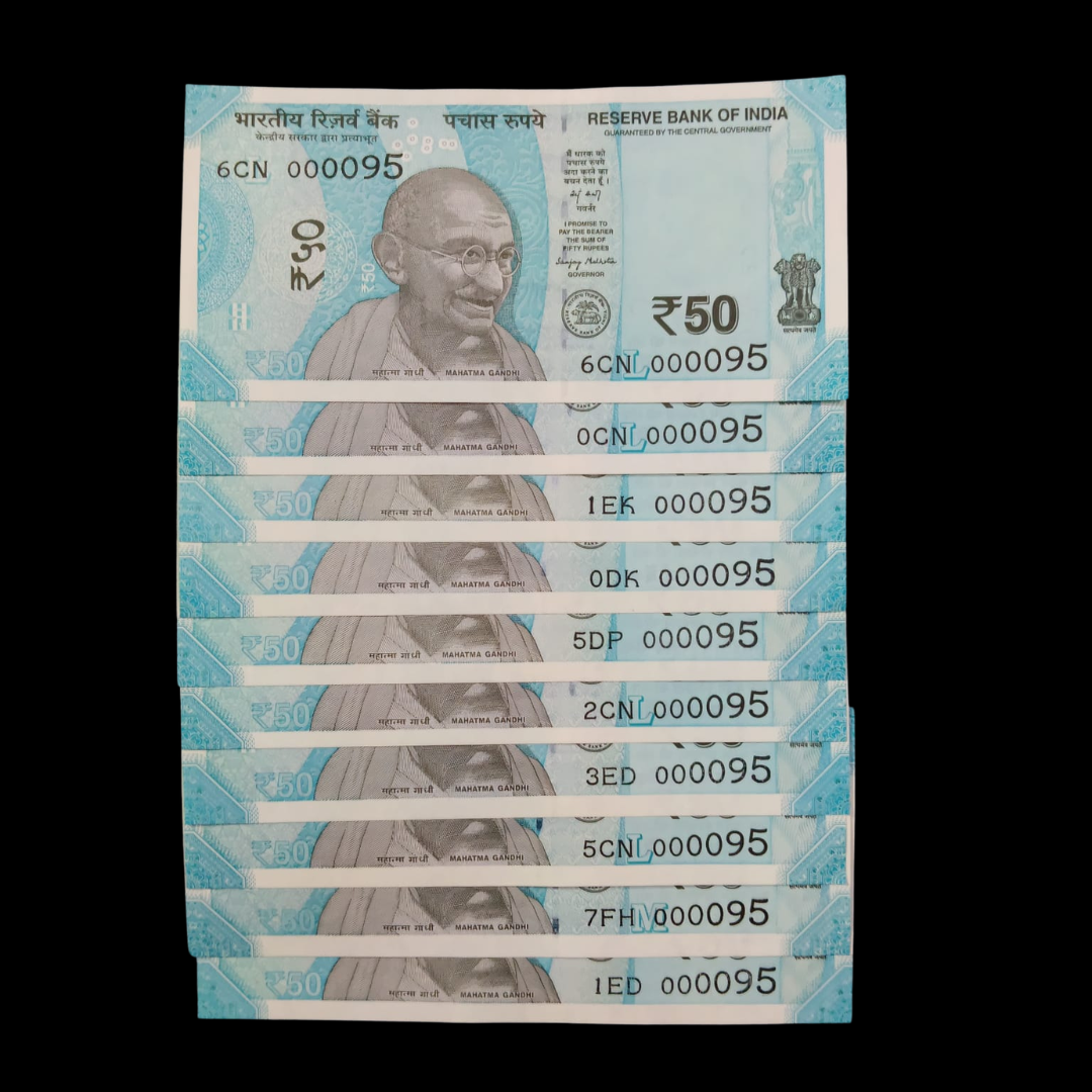Rs 50 Super Lower Number 10 Pcs Lot 000095 Rare Difficult To Collect - Collection Bazzar