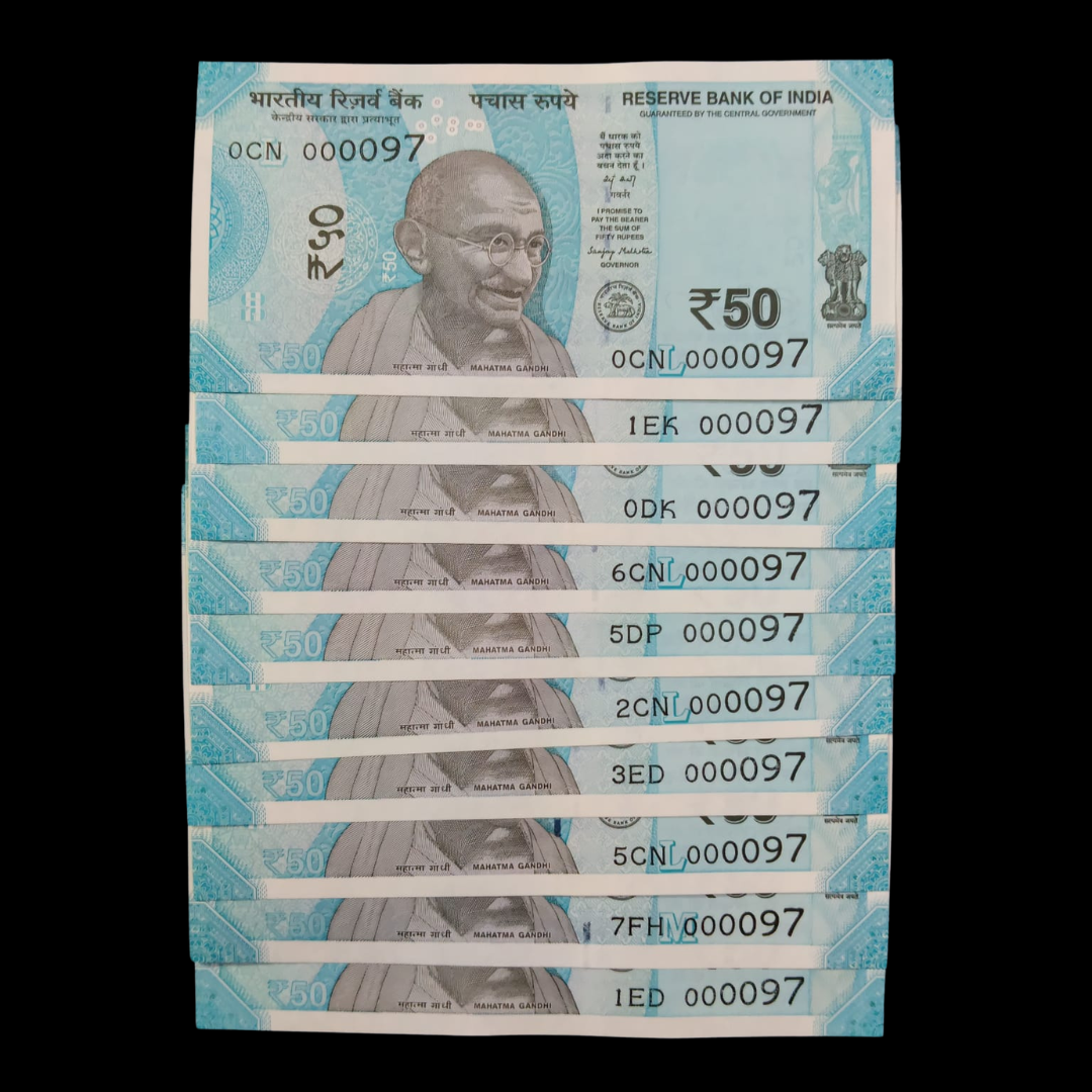 Rs 50 Super Lower Number 10 Pcs Lot 000097 Rare Difficult To Collect - Collection Bazzar