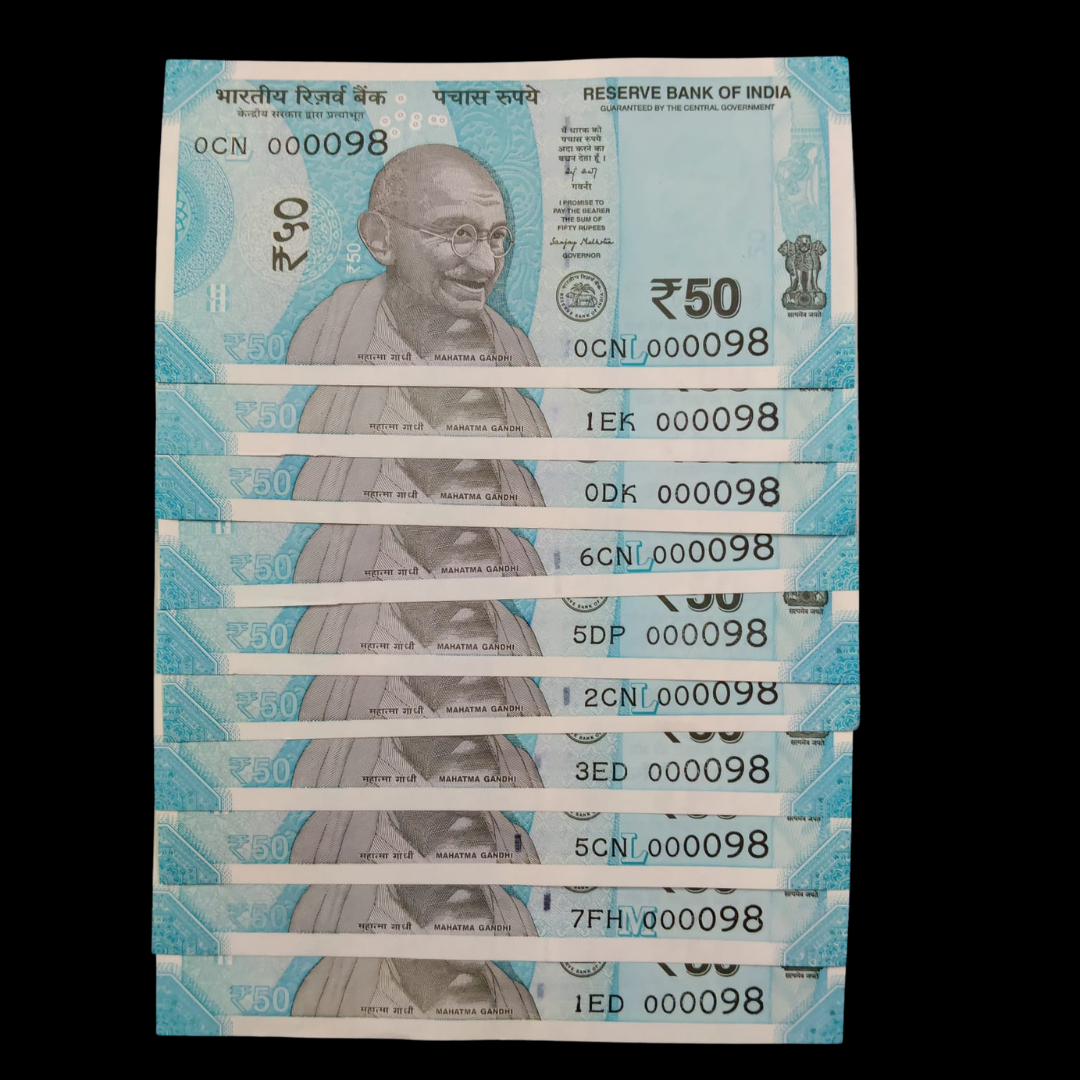 Rs 50 Super Lower Number 10 Pcs Lot 000098 Rare Difficult To Collect - Collection Bazzar