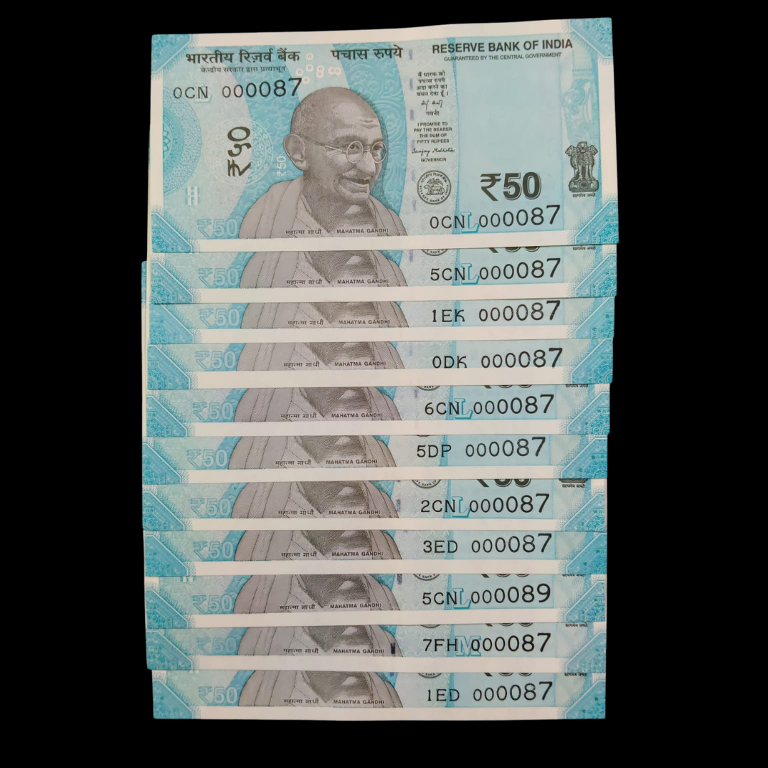 Rs 50 Super Lower Number 11 Pcs Lot 000087 Rare Difficult To Collect - Collection Bazzar