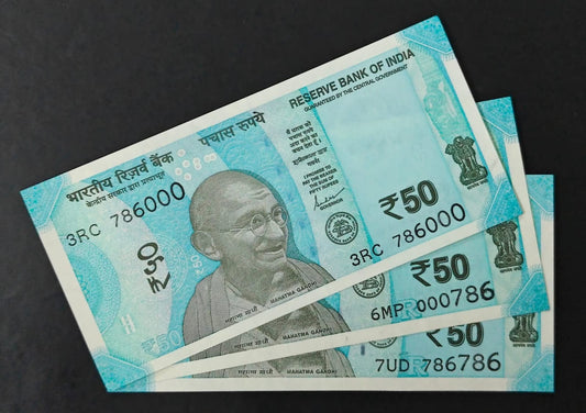 Rs 50 note 000786 786000 & 786786  holy bismillah number set rare collectible - Collection Bazzar