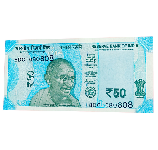 Rs 50 new 080808 date of birth and tripling number governor shakti kant das excellent condition - Collection Bazzar