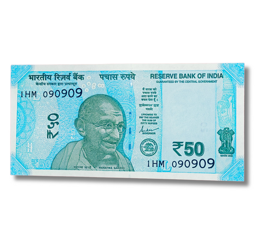 Rs 50 new 090909 date of birth and tripling number governor shakti kant das excellent condition - Collection Bazzar