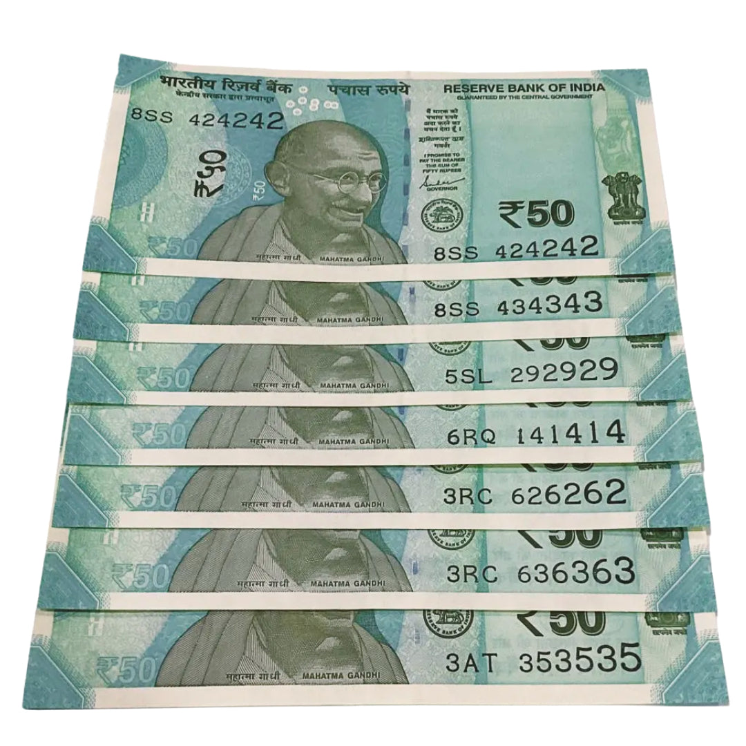 Rs 50 new Trippling number 7 notes Lot excellent for collection - Collection Bazzar