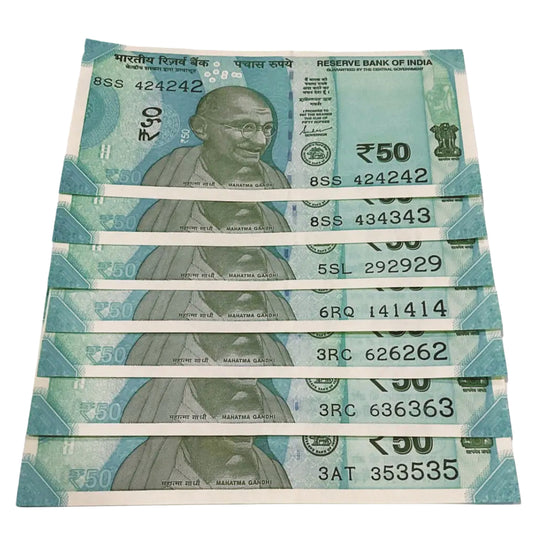 Rs 50 new Trippling number 7 notes Lot excellent for collection - Collection Bazzar