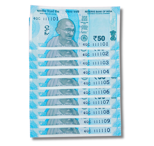 Rs 50 new birthday same prefix 4QC 11101 to 111110 shakti kant das excellent condition - Collection Bazzar