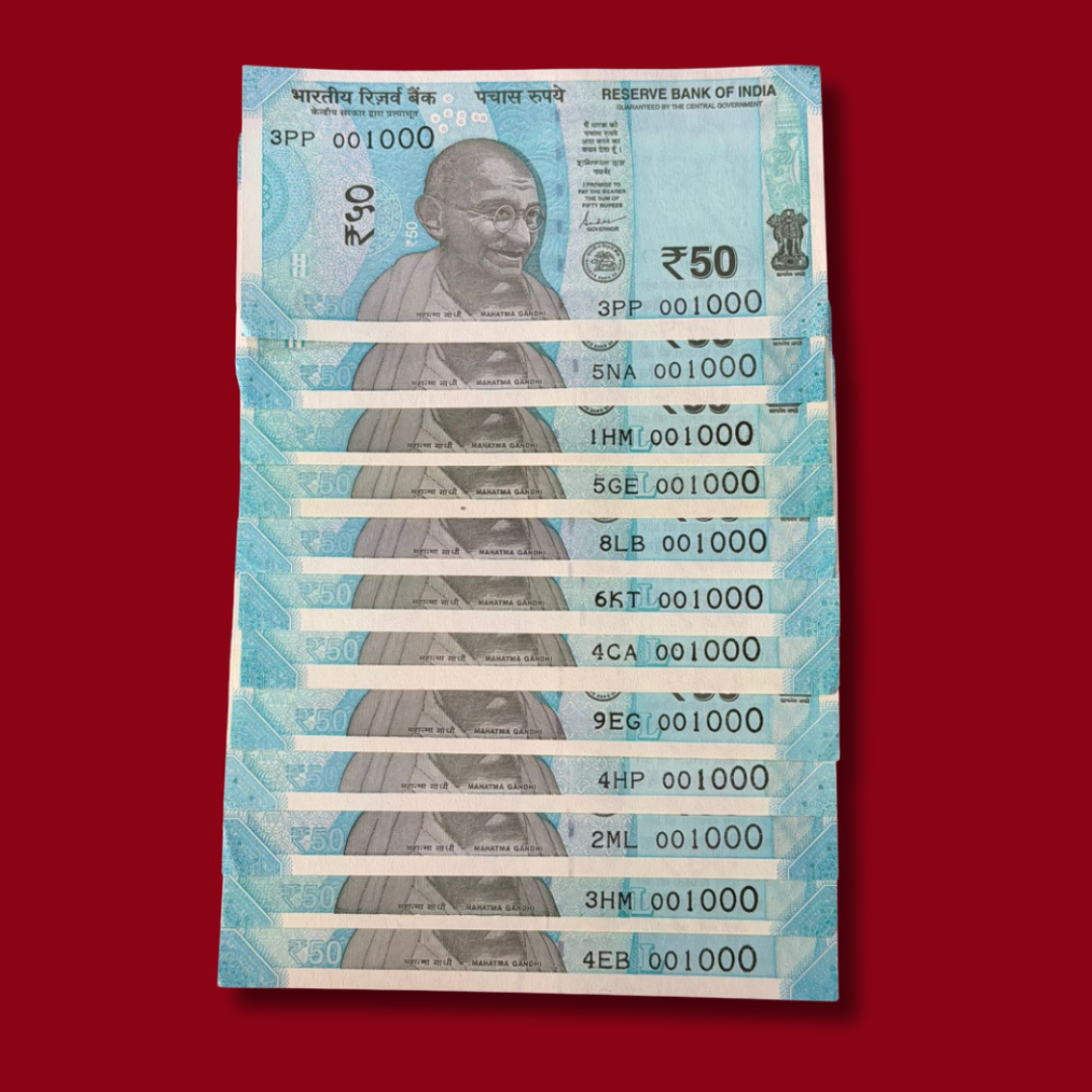 Rs 50 note 001000  thousand number each note price collectible - Collection Bazzar