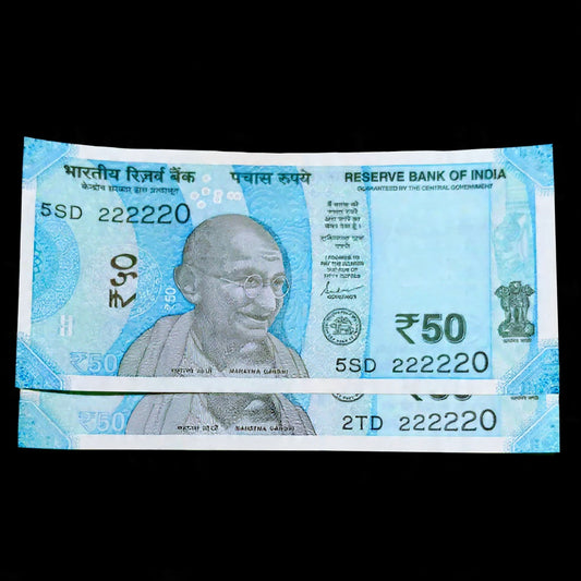 Rs 50 note Serial 222220 Semi Fancy Number Collectible - Collection Bazzar