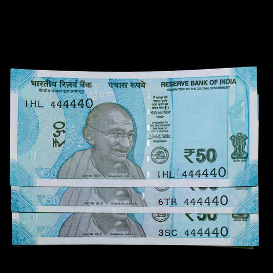 Rs 50 note Serial 444440 Semi Fancy Number Each Note Price - Collection Bazzar