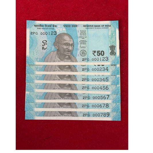 Rs 50 note serialed number same prefix set 000123 000789 rare collectible - Collection Bazzar