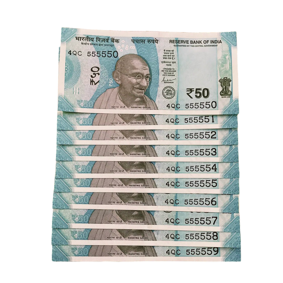 Rs 50 note set 555550-555559 rare collectible - Collection Bazzar