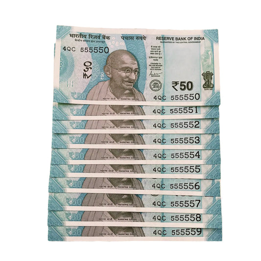 Rs 50 note set 555550-555559 rare collectible - Collection Bazzar
