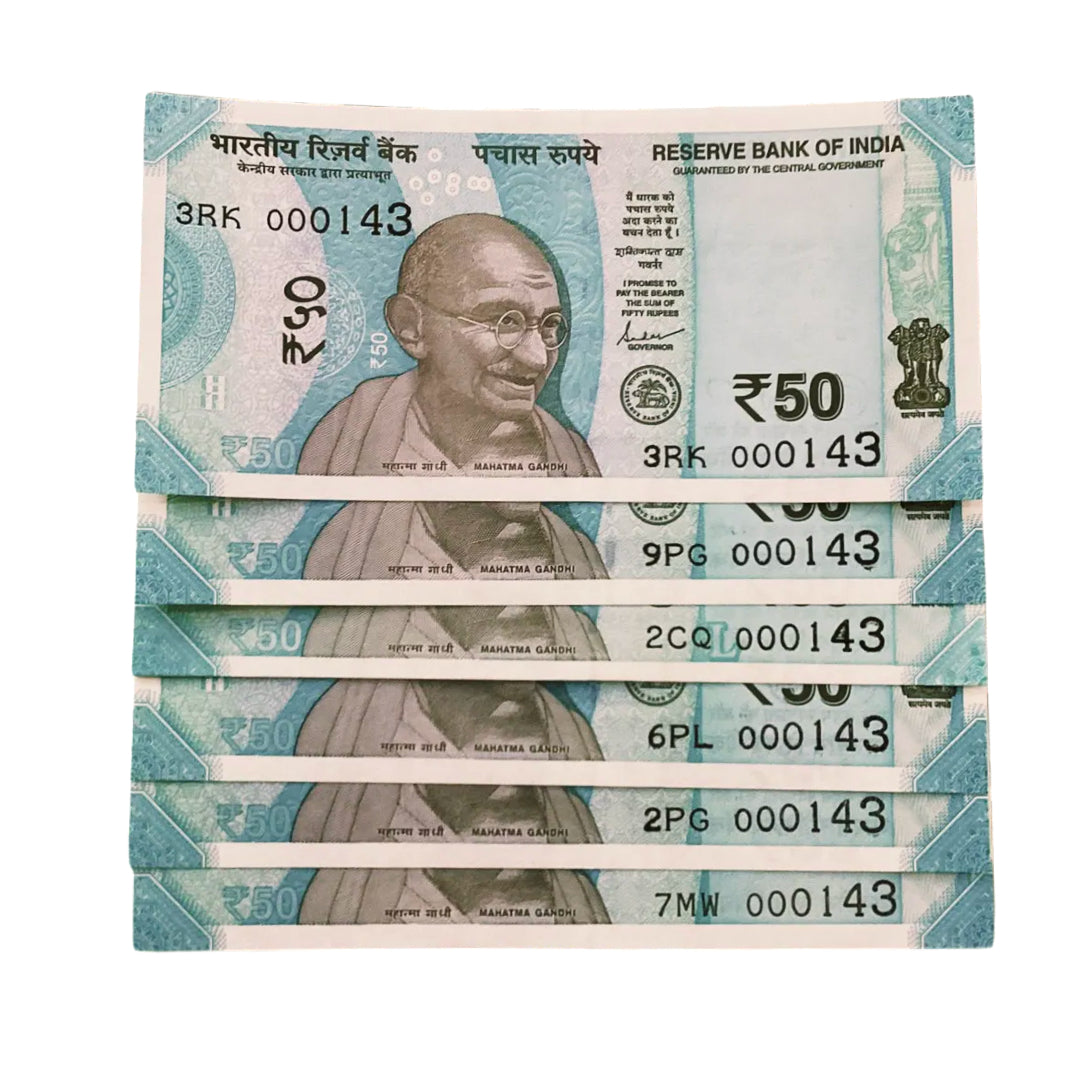 Rs 50 notes 000143 I love you number Rare collectible - Collection Bazzar