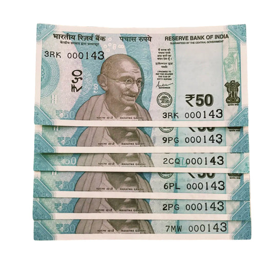 Rs 50 notes 000143 I love you number Rare collectible - Collection Bazzar