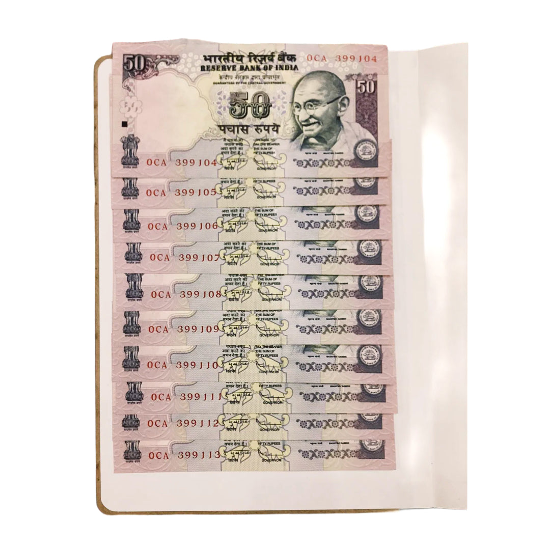 Rs 50 old 10 notes 399104-399113  governor subbarao rare collectible 10 pis - Collection Bazzar