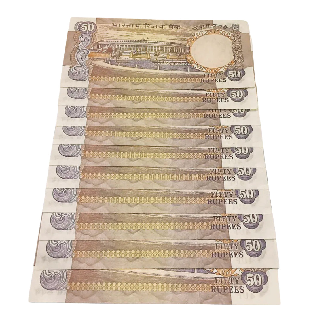 Rs 50 old Parliamentary issue S Venkatraman sign 10 notes lot rare - Collection Bazzar