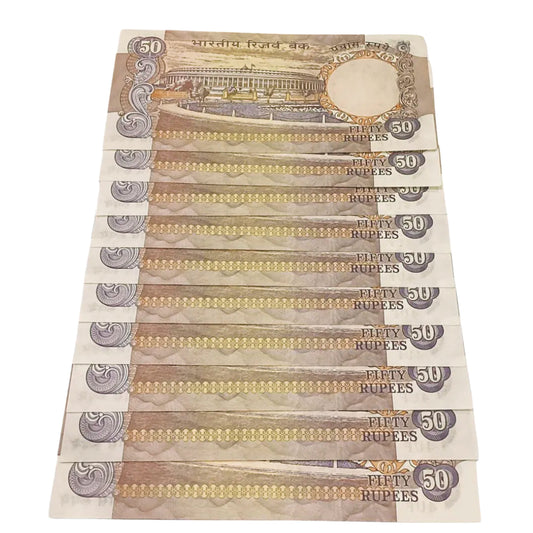 Rs 50 old Parliamentary issue S Venkatraman sign 10 notes lot rare - Collection Bazzar