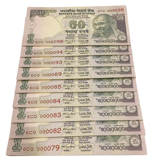 Rs 50 old Telescopic lower no semi fancy Lot(10 notes Urjit Patel) Each notes given for 499/- - Collection Bazzar
