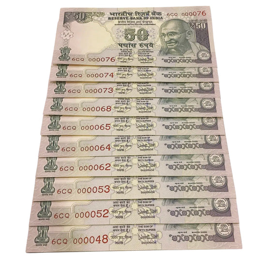 Rs 50 old Telescopic lower no semi fancy Lot(10 notes Urjit Patel) Each notes given for 499/- - Collection Bazzar