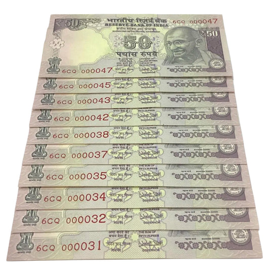 Rs 50 old Telescopic lower no semi fancy Lot(10 notes Urjit Patel) Each notes given for 499/- - Collection Bazzar
