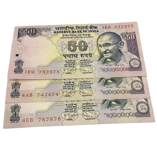 Rs 50 old non Telescopic Trippling no Lot(3 notes D Subarao) Each notes given for 549/- - Collection Bazzar