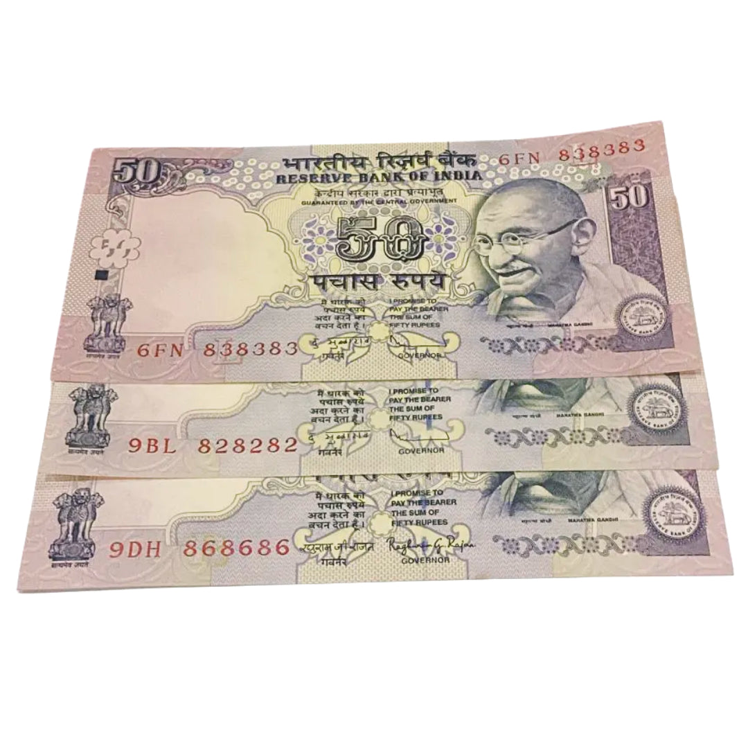 Rs 50 old non Telescopic Trippling no Lot(3 notes mix gov) Each notes given for 549/- - Collection Bazzar