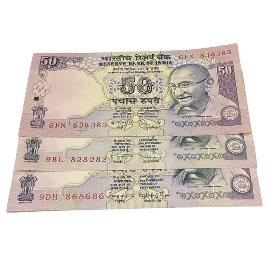 Rs 50 old non Telescopic Trippling no Lot(3 notes mix gov) Each notes given for 549/- - Collection Bazzar