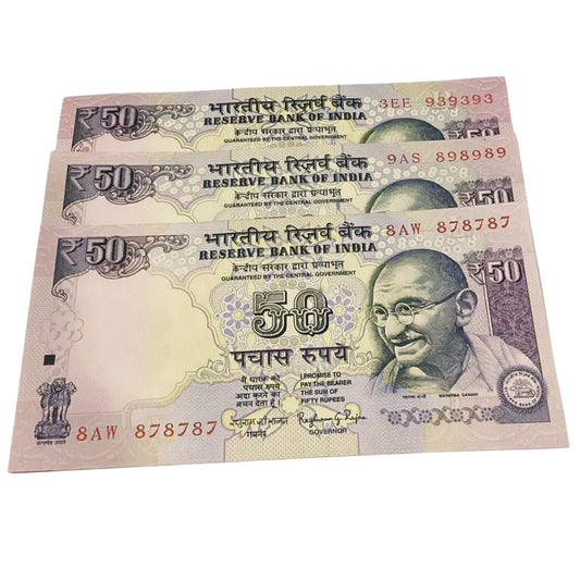 Rs 50 old non Telescopic Trippling no Lot(3 notes mix gov) Each notes given for 549/- - Collection Bazzar