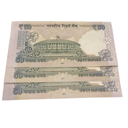 Rs 50 old non Telescopic Trippling no Lot(3 notes D Subarao) Each notes given for 549/- - Collection Bazzar