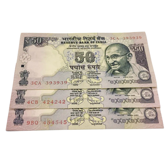 Rs 50 old non Telescopic Trippling no Lot(3 notes D Subarao) Each notes given for 549/- - Collection Bazzar